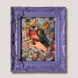 Me lo dijo un pajarito – Surreal Bird Collage in Hand-Painted Ornate Frame
